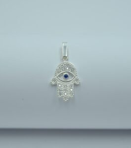 dije mano de fátima con ojo turco 2cm