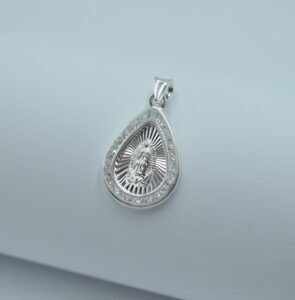 medalla virgen de guadalupe gota con bisel de circonias 2.3cm