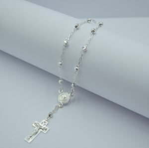 Pulseras misterio san benito cruz calada con cristo bola diamantada 3.5mm